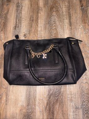 GUESS Black Tote with Gold Charm Chain